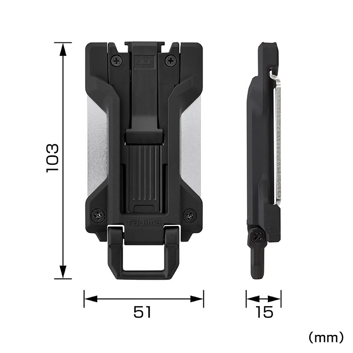 セフホルダー胴ベルト用 樹脂 フィット 寸法図