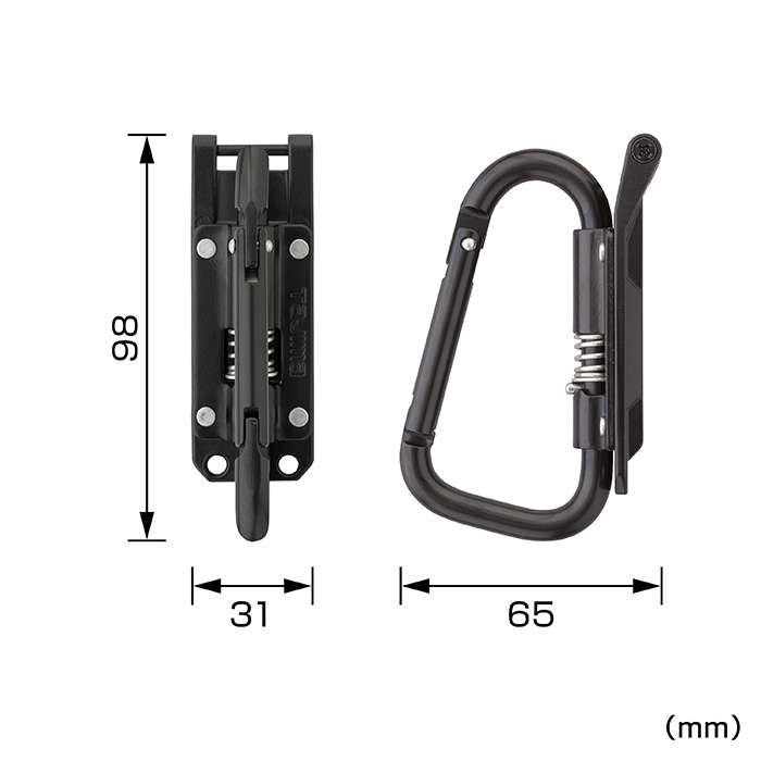 カスタムセフホルダー用 工具ホルダースチール スリムカラビナ小 折りたたみ 寸法図