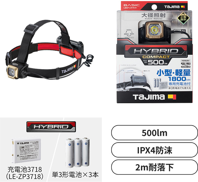 TAJIMA（タジマ）ヘッドライト NDS 500lm 大径照射 3718 セット セット内容画像